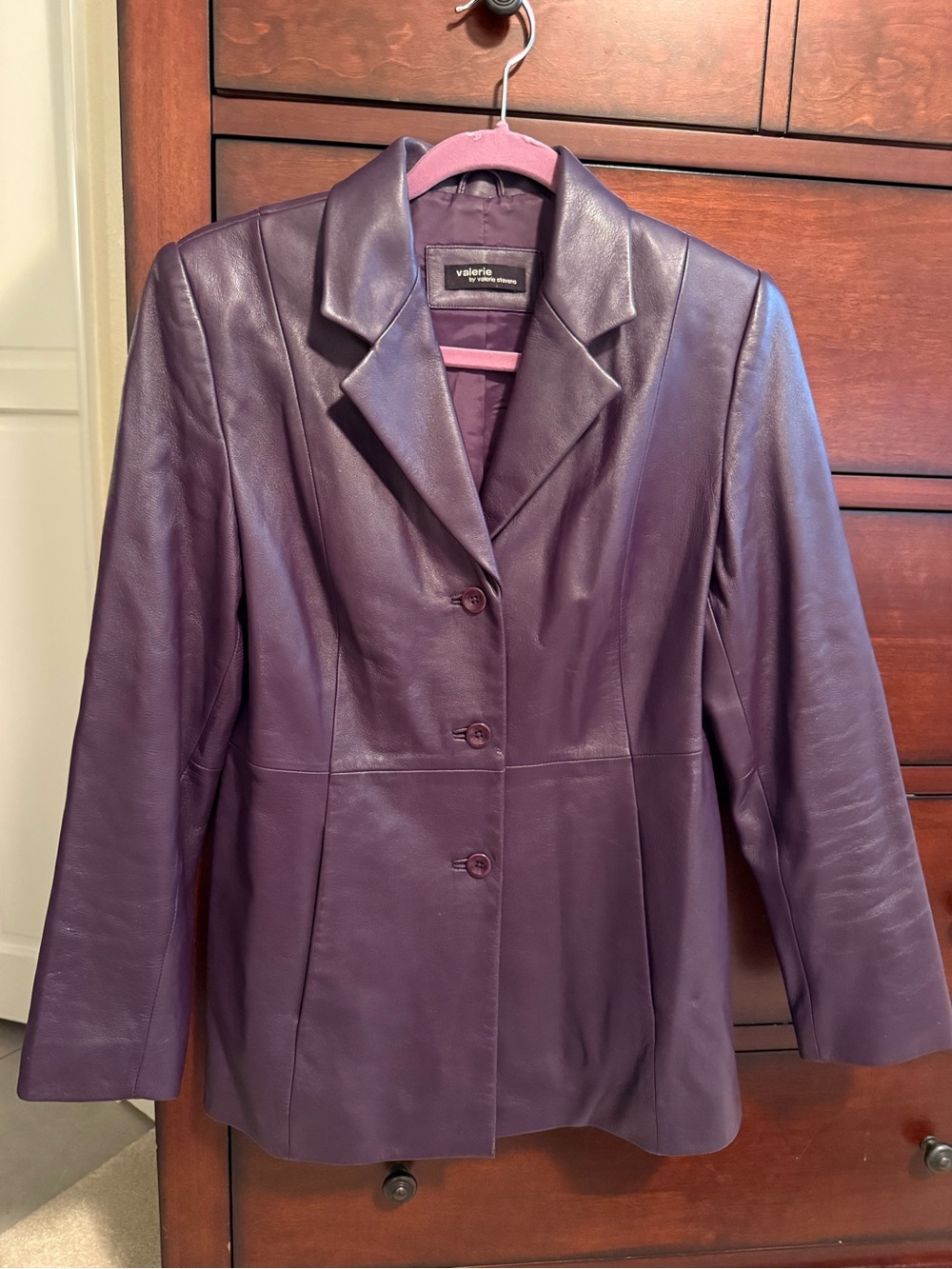 Valerie Stevens Leather Blazer Jacket — Plum Purple